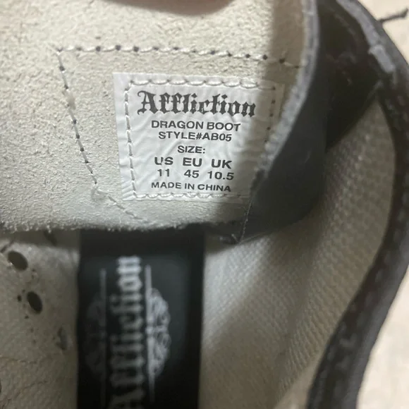 AFFLICTION Combat Biker Distressed Lace Leather/Canvas Dragon Shoes Size 11 US - Picture 6 of 11